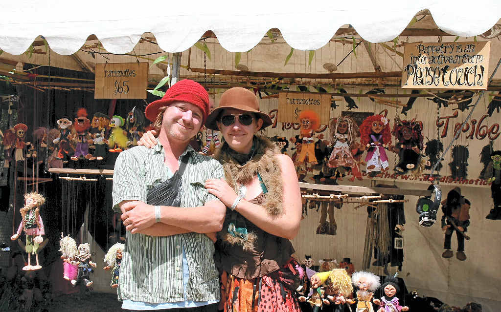 Sol and Sara from Byron Bay with their Squeking Tribe market stall at the Manifest festival held at Gordon Country over the weekend.